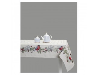 Скатерть прямоугольная Mix&Match Home Новогодние друзья Снегири 140х240см серебристый