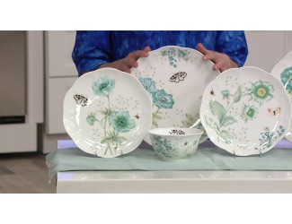 Сервиз чайно-столовый Lenox Бабочки на лугу на 4 персоны 16 предметов бирюза LEN871196/871197