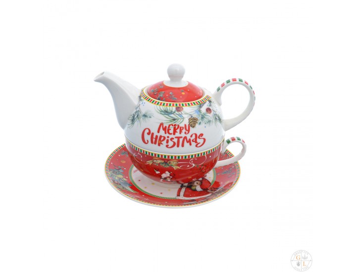 Набор Christmas time 3 предмета (заварочный чайник + чашка + блюдце) Royal Classics Sweet Счастливого Рождества