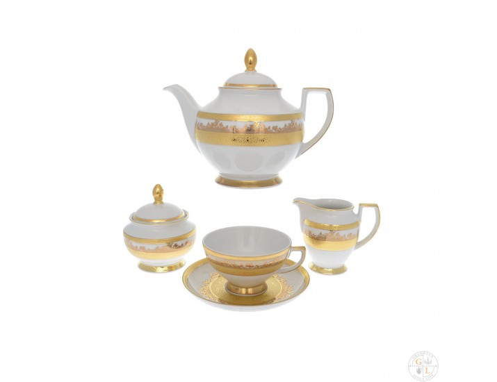 Чайный сервиз на 6 персон 17 предметов Falkenporzellan White Gold  декор 9320
