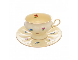 Набор чайных пар на 6 персон 12 предметов Royal Classics Полевые цветы 200 мл кремовые