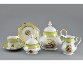 Сервиз чайный 15 предметов 6 персон Leander Мэри-Энн Свидание салатовый декор 231C 03160725-231C