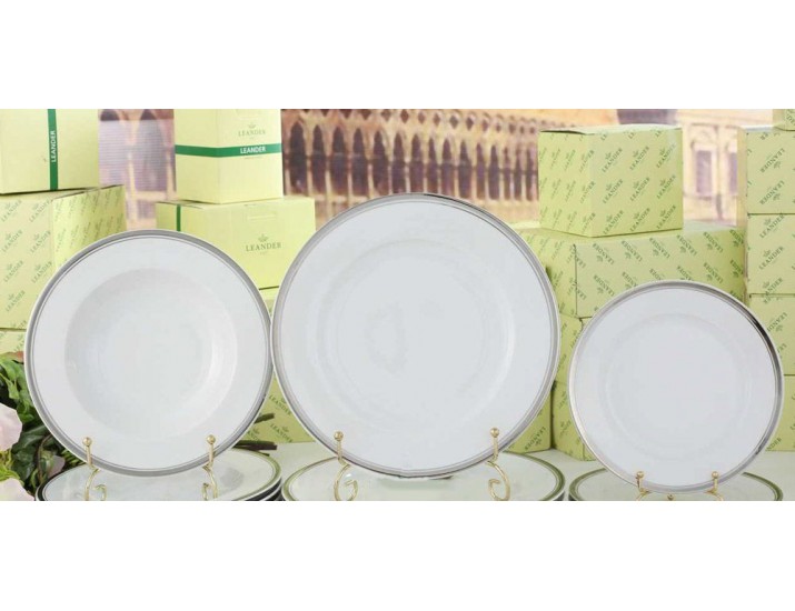 Набор тарелок на 6 персон 18 предметов Leander Сабина Отводка платина, декор 0011
