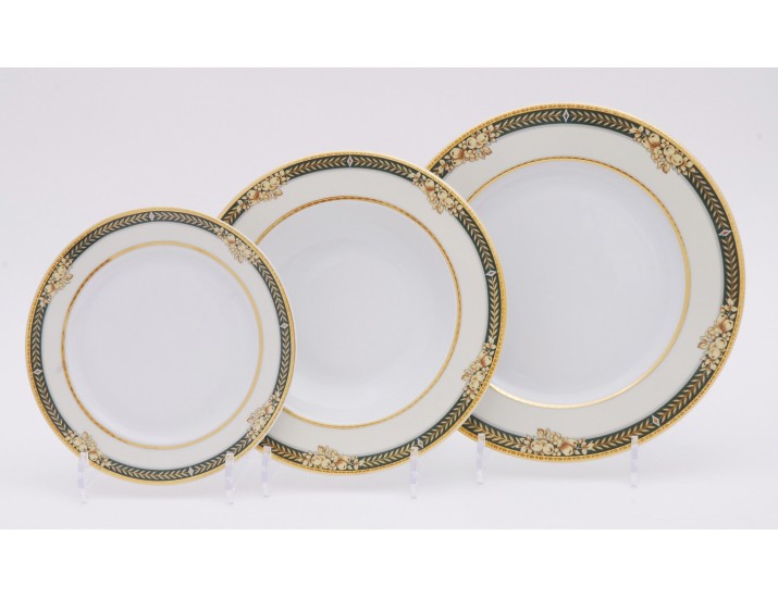 Набор тарелок 18 предметов Leander Сабина, Фрукты на зелёной ленте, декор 0711