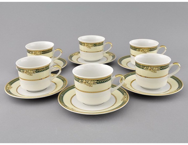 Набор чайных пар на 6 персон 12 предметов Leander Сабина, Фрукты на зелёной ленте