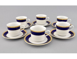 Набор чайных пар на 6 персон 12 предметов 0,20л Leander Сабина Кобальтовая лента декор 0767