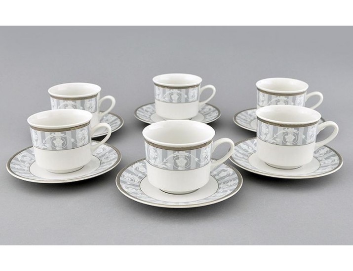 Набор чайных пар на 6 персон 12 предметов 0,20л Leander Сабина Серый орнамент декор 1013