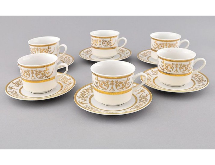 Набор чайных пар на 6 персон 12 предметов 0,20л Leander Сабина Золотой орнамент декор 1373