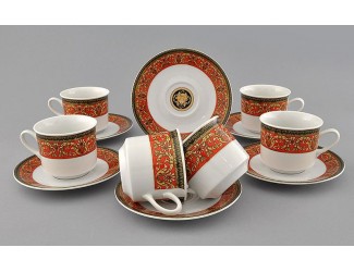 Набор чайных пар на 6 персон 12 предметов 0,20л Leander Сабина Красна лента (Версаче) декор B979