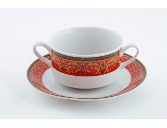 Набор чашек для супа с блюдцами 6 шт 300мл Leander Сабина Красна лента декор 0979
