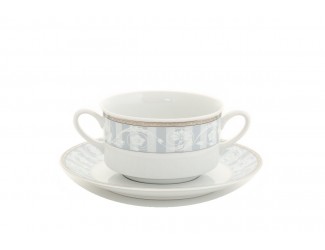 Набор чашек для супа на подставках 350мл Leander Сабина Серый орнамент декор 1013