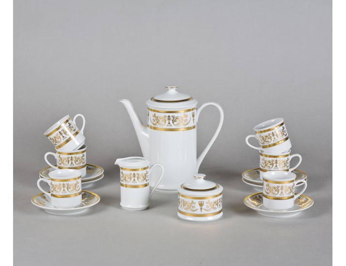 Сервиз кофейный мокко 15 предметов 6 персон Leander Сабина Золотой орнамент декор 1373