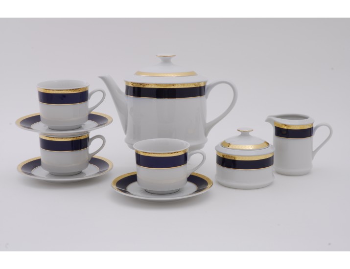 Сервиз чайный 15 предметов 6 персон Leander Сабина Кобальтовая лента декор 0767 02160725-0767