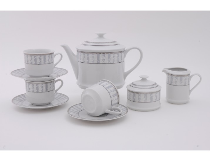 Сервиз чайный 15 предметов 6 персон Leander Сабина Серый орнамент декор 1013