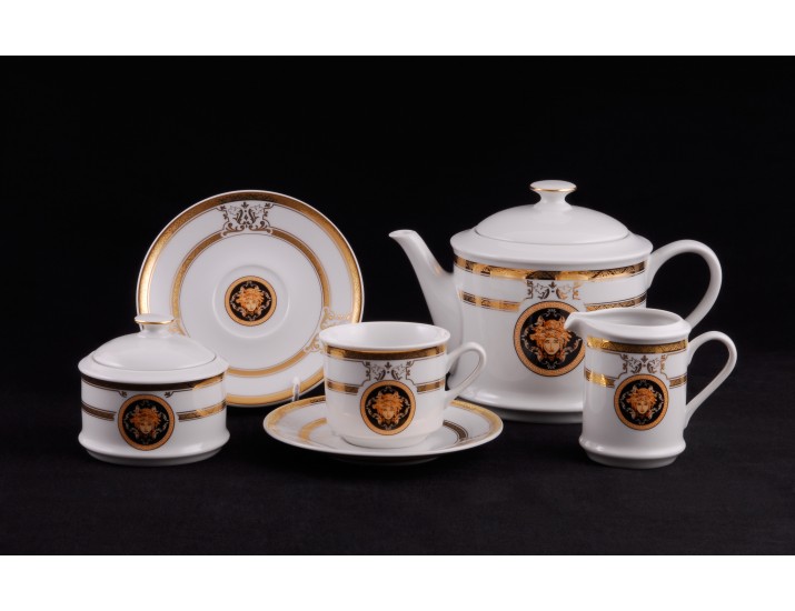 Сервиз чайный 27 предметов 12 персон Leander Сабина Золотая лента (Версаче) декор A126