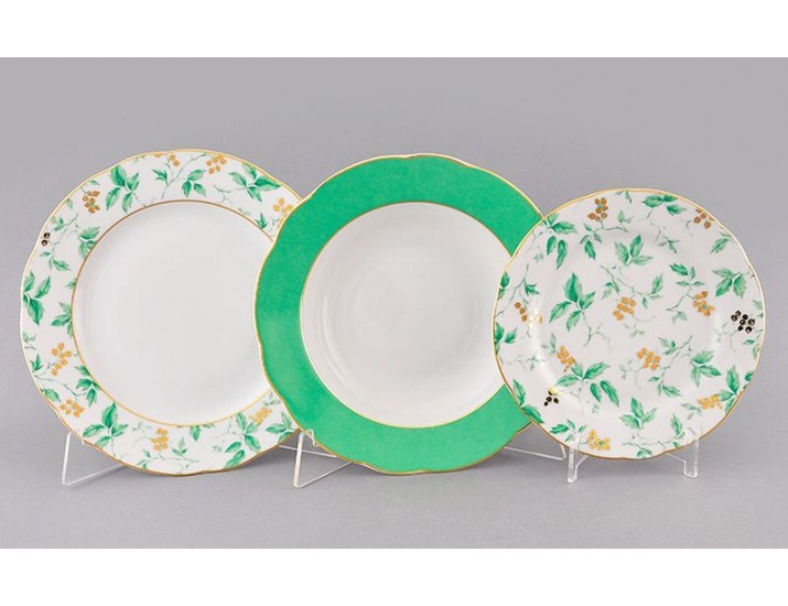 Набор тарелок 18 предметов Leander Мэри-Энн Зелёные листья декор 1381