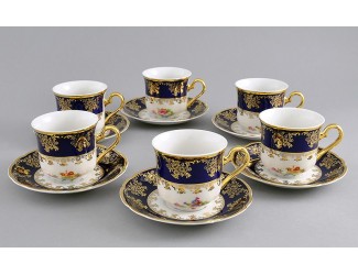 Набор чайных пар на 6 персон 12 предметов 0,20л Leander Мэри-Энн Мелкие цветы (Кобальт) декор 0086