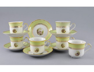 Набор чайных пар на 6 персон 12 предметов 0,20л Leander Мэри-Энн Свидание салатовый декор 231C