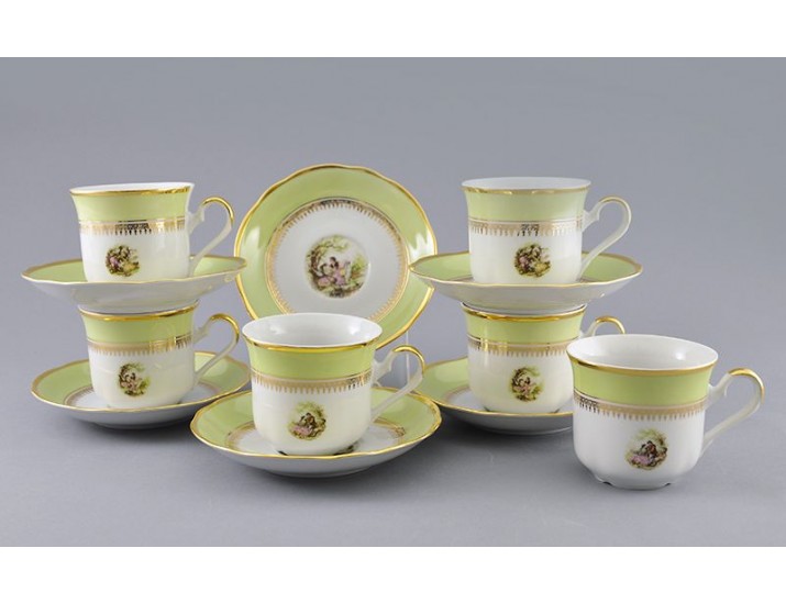 Набор чайных пар на 6 персон 12 предметов 0,20л Leander Мэри-Энн Свидание салатовый декор 231C