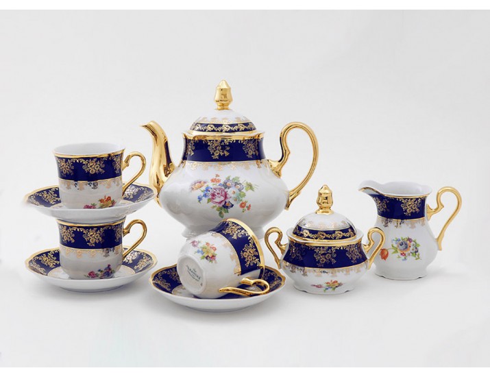 Сервиз чайный 15 предметов 6 персон Leander Мэри-Энн Мелкие цветы (Кобальт) декор 0086 03160725-0086