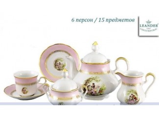 Сервиз чайный 15 предметов 6 персон Leander Мэри-Энн Свидание розовый декор 231A 03160725-231A