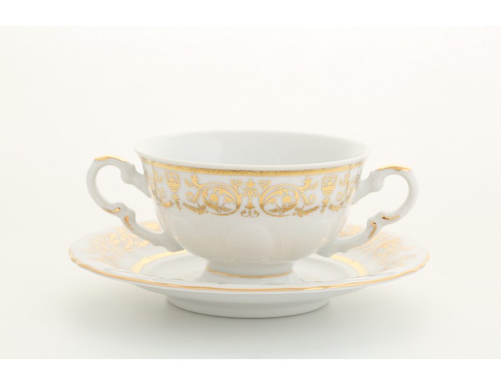 Чашка для супа с блюдцем (бульонница) 350мл Leander Соната Золотой орнамент декор 1373 