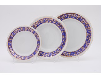 Набор тарелок 18 предметов Leander Соната Синий борт с золотом декор 1024 07160119-1024