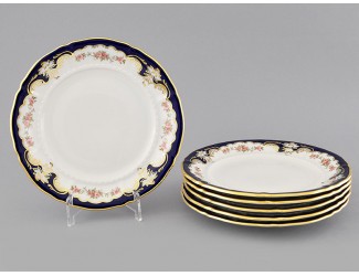 Набор тарелок десертных 6шт 19см Leander Соната Бледные цветы кобальт декор 1257