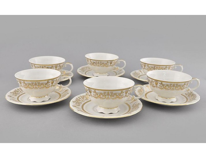 Набор чайных пар на 6 персон 12 предметов 0,20л Leander Соната Золотой орнамент декор 1373