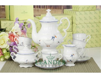Сервиз кофейный 15 предметов 6 персон 0,15л Leander Соната Гуси декор 0807 07160714-0807