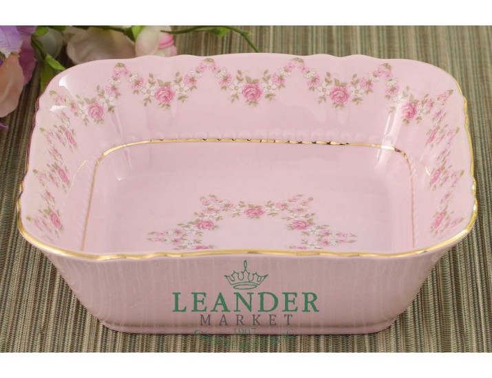 Салатник квадратный Leander Соната 21см Розовый фарфор, мелкие цветы  декор 0158