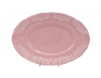 Блюдо овальное 36см Leander Соната Белый узор розовый фарфор декор 3001 07211513-3001
