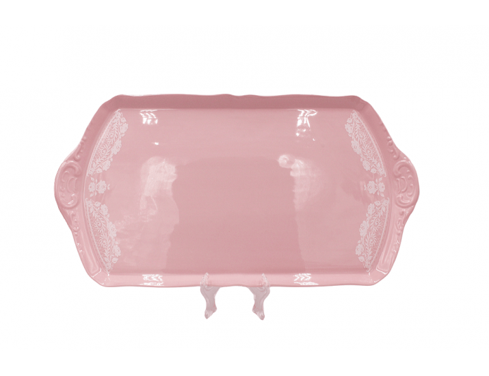 Поднос четырехугольный граненый 28см Leander Соната Белый узор розовый фарфор декор 3001 07211641-3001