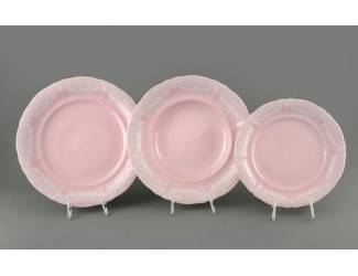 Набор тарелок 18 предметов Leander Соната , розовый фарфор белый узор 07260119-3001