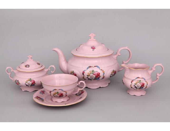 Сервиз чайный 15 предметов 6 персон Leander Соната Розовый фарфор
