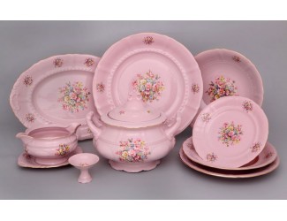 Столовый сервиз Leander на 6 персон 25 предметов, розовый фарфор, розовые цветы 07262011-0006