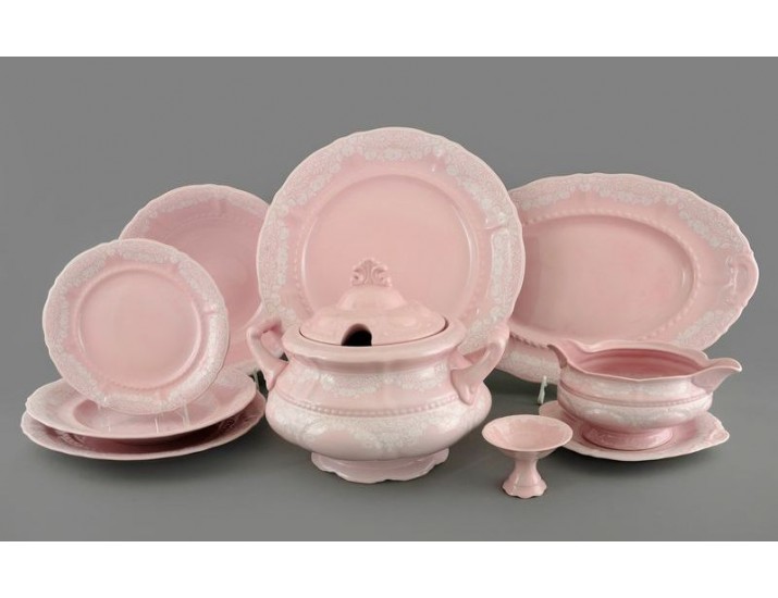 Столовый сервиз Leander на 6 персон 25 предметов, розовый фарфор, белый узор 07262011-3001