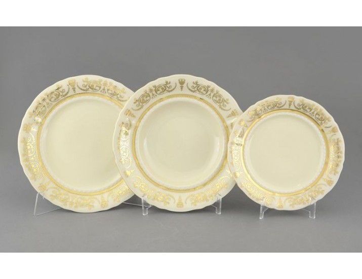 Набор тарелок 18 предметов с Leander Соната Золотой орнамент декор 1373 слоновая кость 07560119-1373