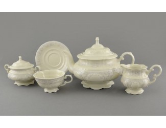 Сервиз чайный 15 предметов 6 персон Leander Соната декор 3002 Серый узор слоновая кость 07560725-3002