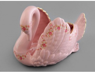 Лебедь-конфетница 13,5см Leander Мелкие цветы декор 0158 розовый фарфор 20218428-0158