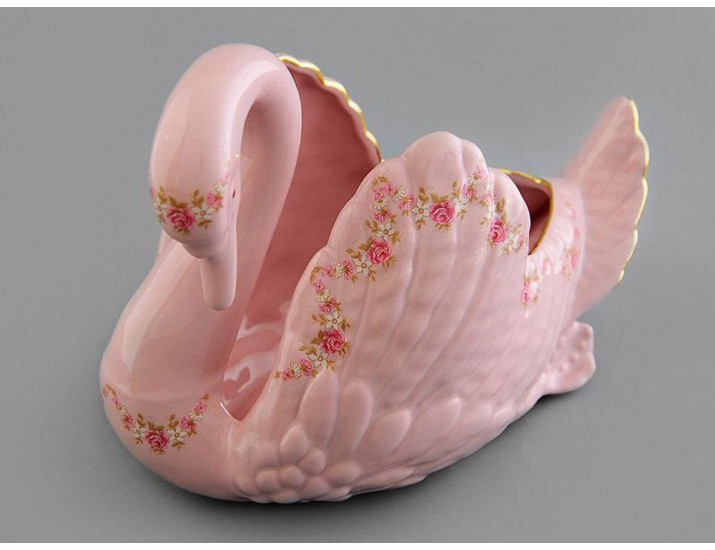 Лебедь-конфетница Leander Мелкие цветы декор 0158 розовый фарфор 20218428-0158