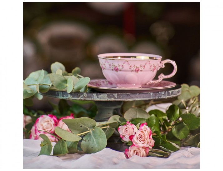Набор чайных пар на 6 персон 12 предметов 200мл Leander Соната розовый фарфор Мелкие цветы декор 0158