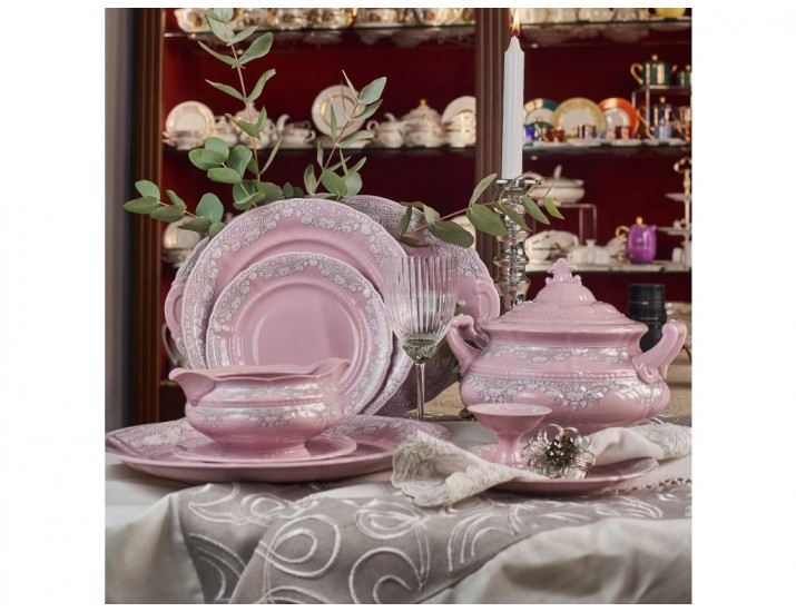 Сервиз чайный 15 предметов 6 персон Leander Соната Розовый фарфор декор 3002 серый узор 07260725-3002