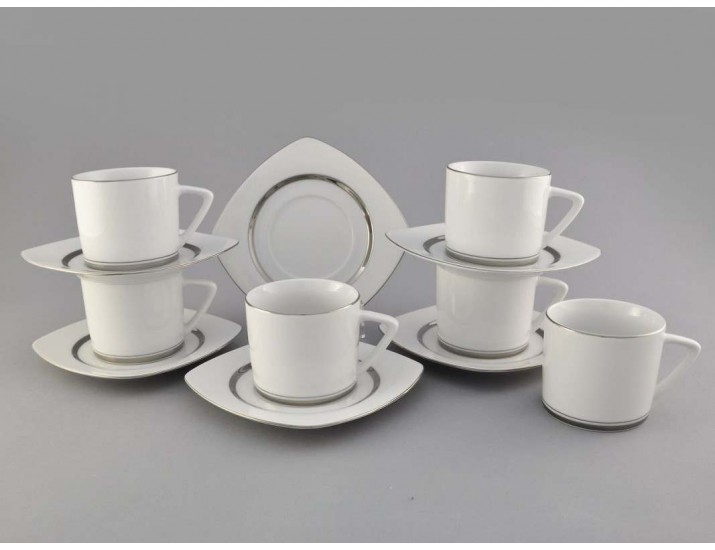 Набор чайных пар на 6 персон 12 предметов, Leander Бьянка Отводка платина, декор 0011