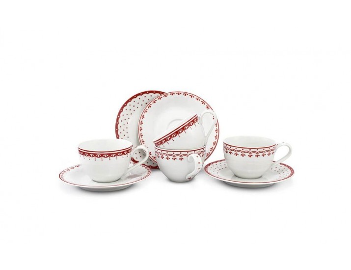 Набор чайных пар на 4 персоны 8 предметов Leander Hyggelyne красный 71150425-327D
