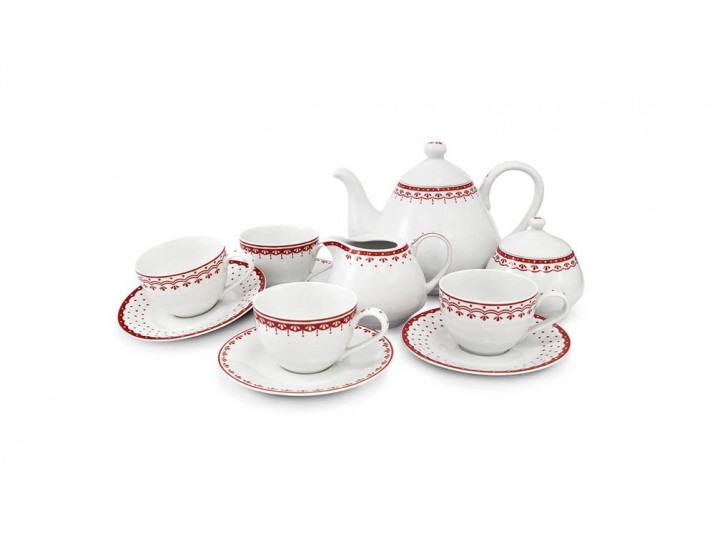 Чайный сервиз на 4 персоны 11 предметов Leander Hyggelyne красный 71160717-327D