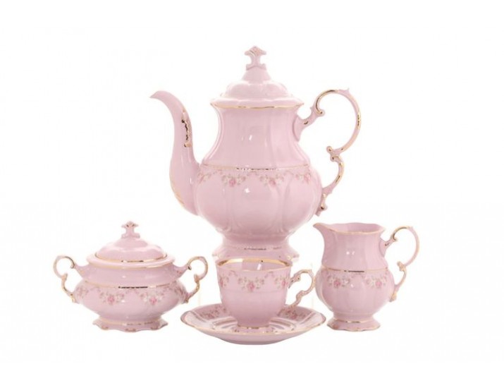 Сервиз кофейный 15 предметов 6 персон Leander Мэри-Энн мелкие цветы декор 0158 розовый фарфор