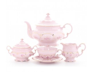 Сервиз чайный 15 предметов 6 персон Leander Соната, розовый фарфор