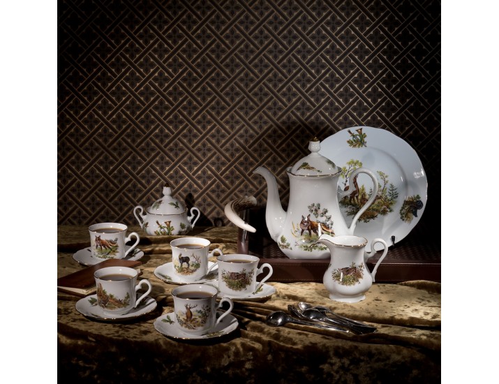 Набор чайных пар на 6 персон 12 предметов. Leander Мэри-Энн Охота декор 0363