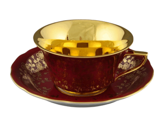 Кофейная пара низкая 100мл Leander Виндзор Золотые цветы бордовая 13120424-A341